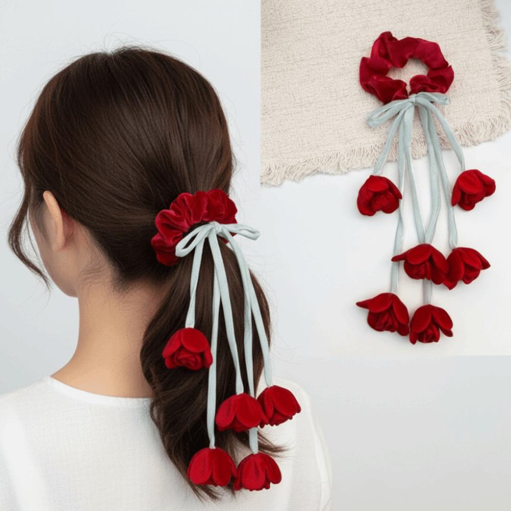 Long Streamer Bell Orchid Scrunchie Fairy Style Bell Flower Ponytail Holder  Birthday Gift