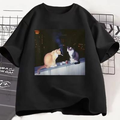 Lustiges Raucherkatzen Meme T-Shirt Hipster Herren Damen T-Shirt Ästhetisches Hip Hop Tee Lässige Mode Kurzarm T-Shirts Streetwear