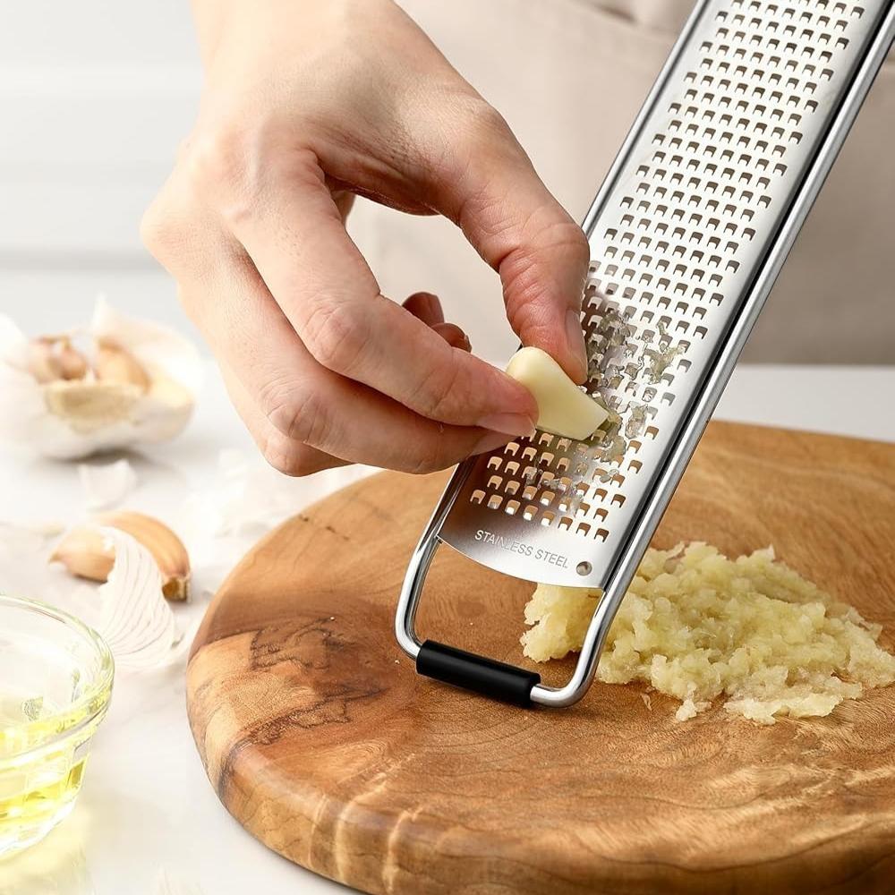 Stainless Steel Lemon Zester Grater with Handle - Garlic, Cheese, Parmesan, Nutmeg, Lime, Ginger Grater - Heavy Duty Kitchen Tool