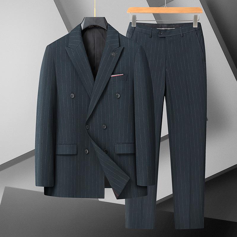 

Чоловічий великого розміру двобортний смокінг-набір з піковим лацканом - весільний костюм-трійка 210