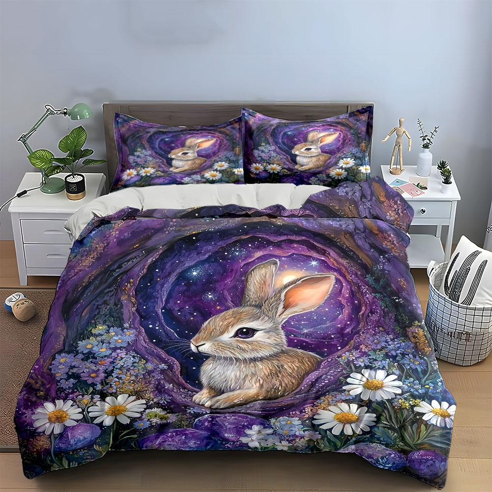 Mystical Rabbit Art Decor Set Bedding Set with 1 Duvet Cover 2 Pillowcases Single Double King Queen, Gift