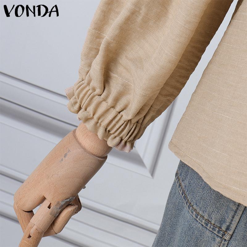VONDA Women Casual Lace Lapel Long Sleeve Blouses
