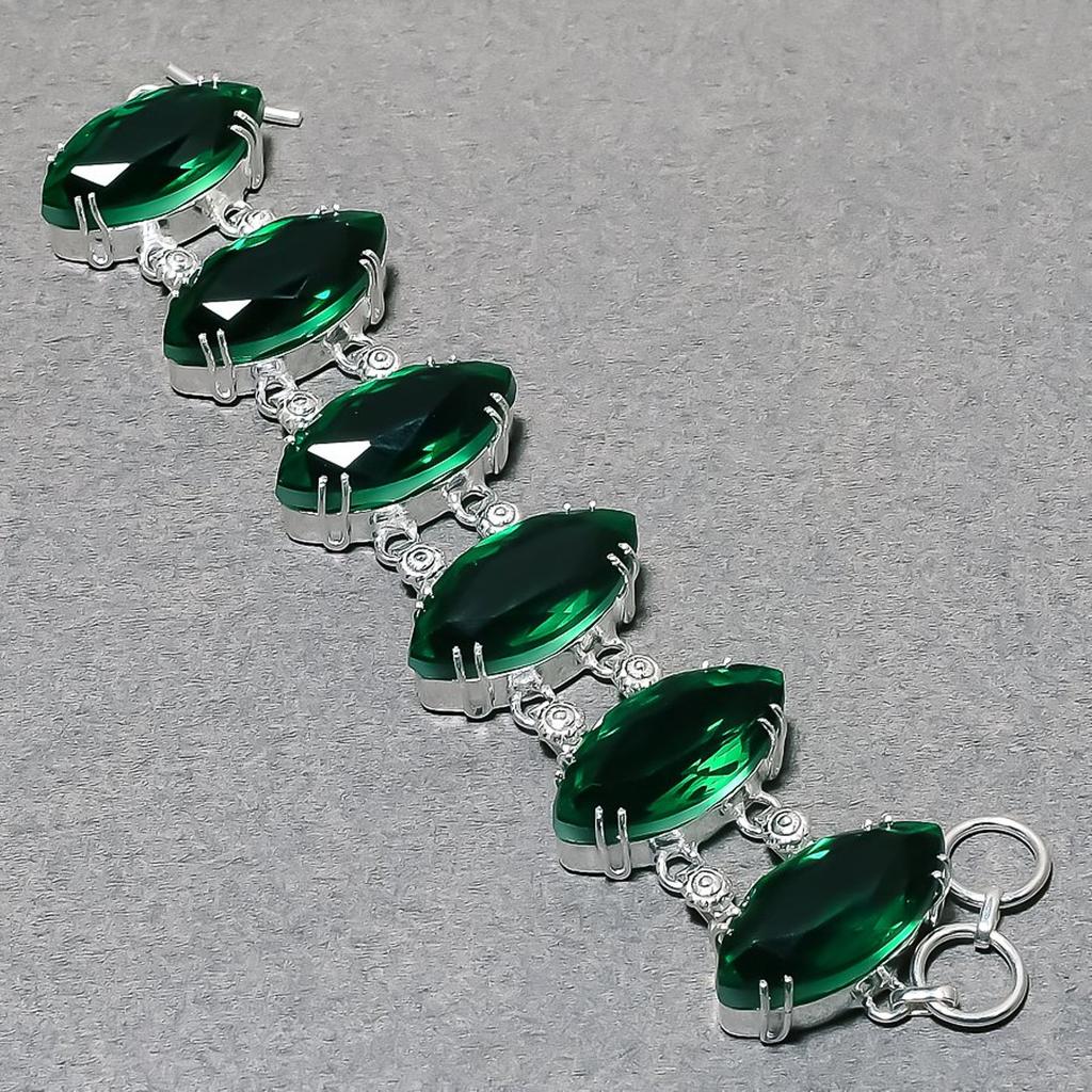 Green Tourmaline Marquise Shape Gemstone Bracelet Adjustable Link Jewelry 8"
