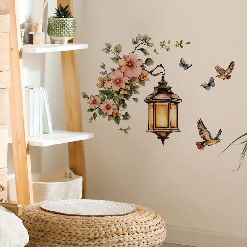 Pink Flower Pendant Light Wall Sticker Removable Wall Art Decor Waterproof Stereo Flower Home Decoration for Bedroom Living Room