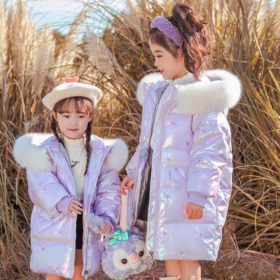 Children's Down Jacket Girls Glossy Leave-in New Girls Thickened Embroidered Medium and Older Children's Winter Coat