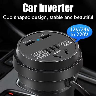 12V To 220V Cup Type Car Power Inverter Converter Car Phone Charging Outlet Quick Charge Power QC 3.0 24V Truck Power Converter