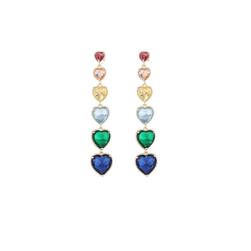 Niche color love zircon earless ear clips long super fairy temperament earrings light luxury high-end peach heart earrings