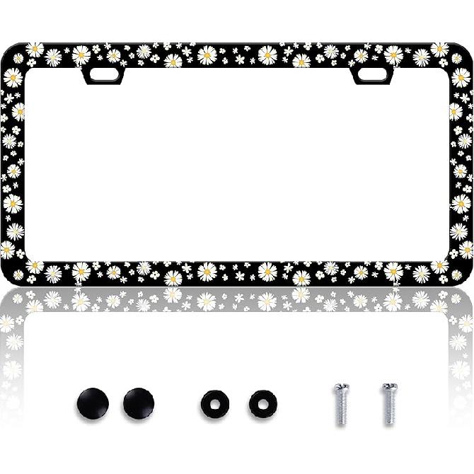 Grey Black Leopard Print License Plate Frame Cheetah License Plate Frames Personalise Stainless Steel Funny Design Compatible With Standard License
