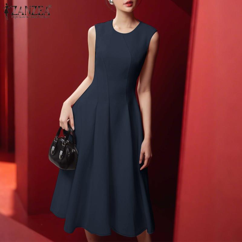 ZANZEA Women Casual Round Neck Summer Sleeveless Dress