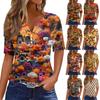 Women's T Shirt Halloween Print Button Short Sleeve Daily Weekend Fashion Basic V- Neck Regular Top