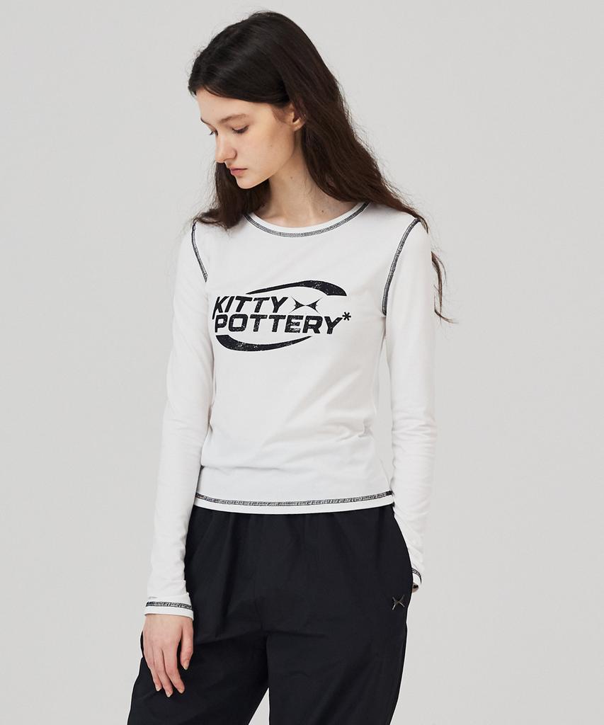 KITTY POTTERY Sporty Graphic Long Sleeve T-Shirt Ivory