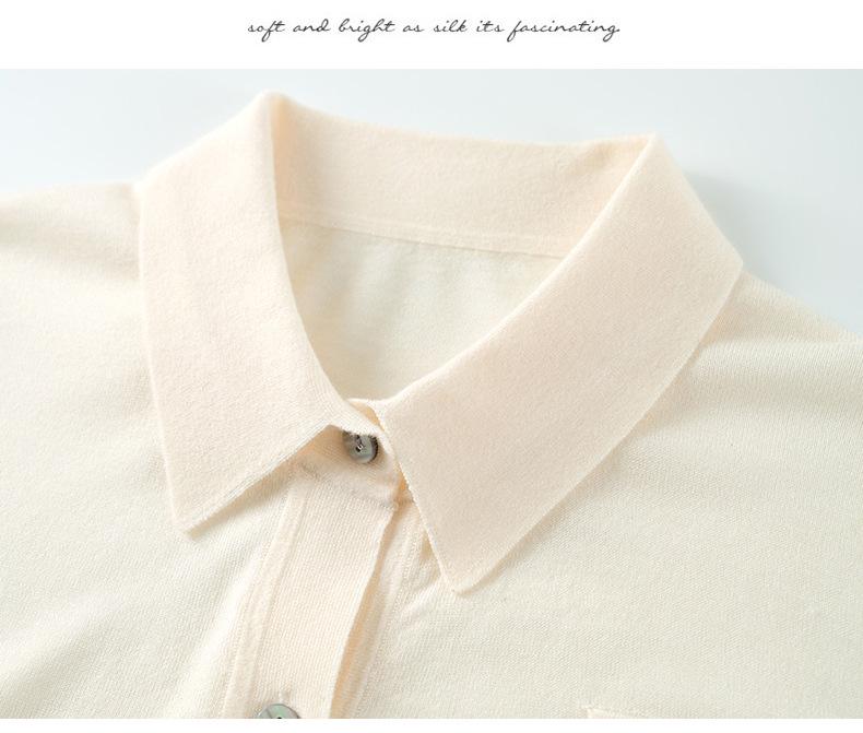 Women's Single-Breasted Wool Knit Polo Collar Pocket Outerwear for Spring, Autumn, and Winter