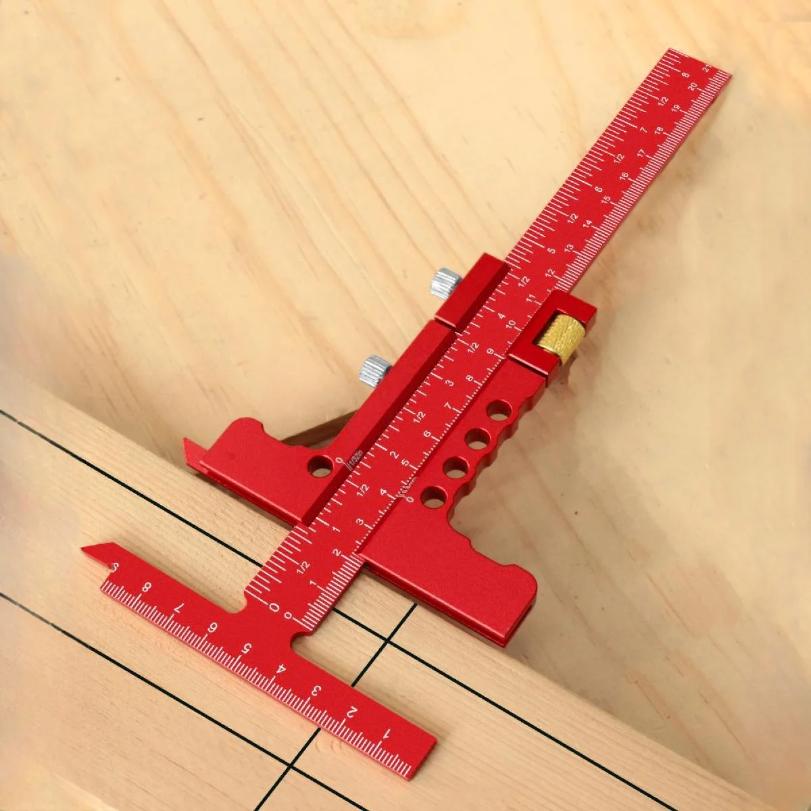 Precision Sliding Edge Ruler - Woodworking Scriber Marking Line Ruler - Adjustable T-Square MM & Inch Framing Ruler Depth Gauge