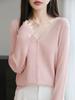 2025 Herbst V-Ausschnitt Feinstrick-Cardigan - Unifarben, Einreihig, Langarm-Oberbekleidung