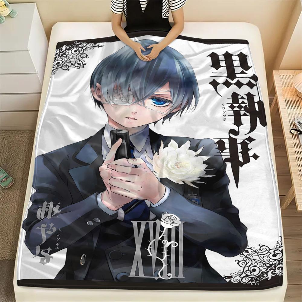 1PC Black Butler Print Flannel Blanket, High Quality All Seasons, Home Decor, Warmth and Comfort, Perfect for Christmas Gifts