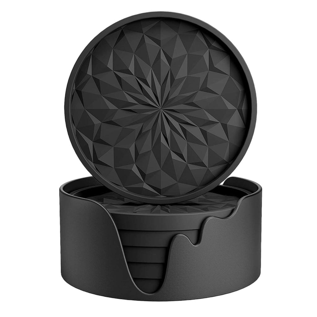 Silicone Coasters Set Thickened Non Slip Coasters with Geometric Pattern Non Stick Cup Mats for Home Office Table Protection Set of 6