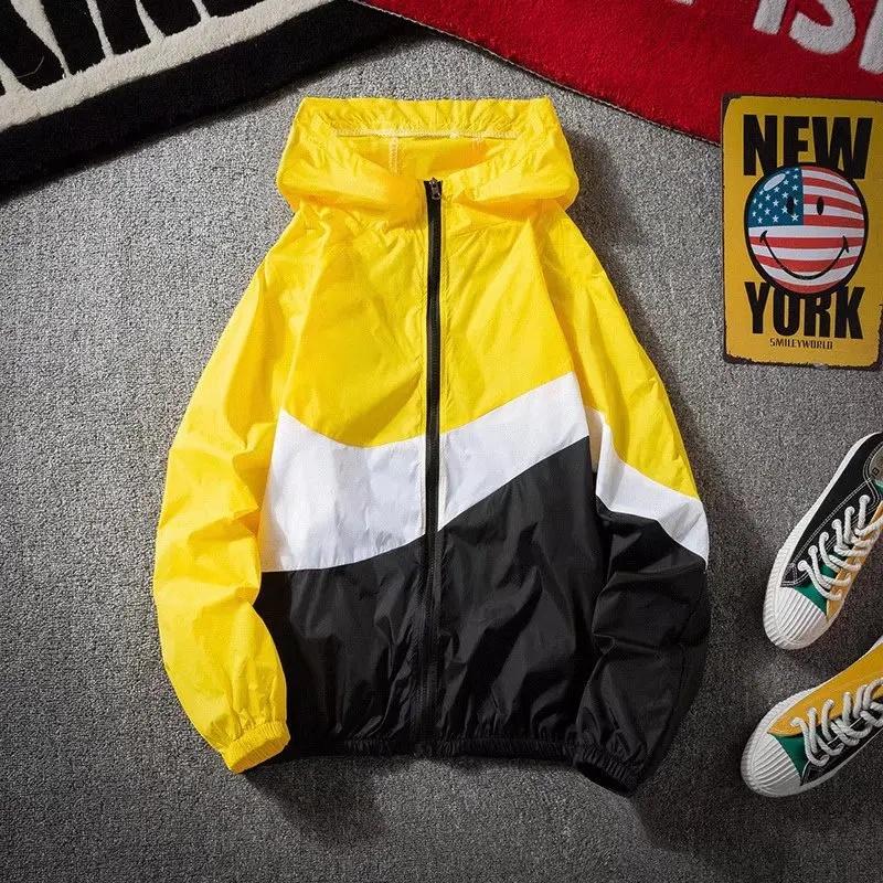 

Новая весенне-осенняя мужская модная куртка с цветными блоками, повседневная, трендовая, тонкая, в студенческом стиле, с капюшоном, топ свободного кроя 2XL жёлтый