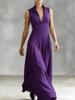 Elegant Black Sleeveless V-Neck Waist-Cinched Long Dress with Wide Hem - Perfect for Commuting and Evening Events.
