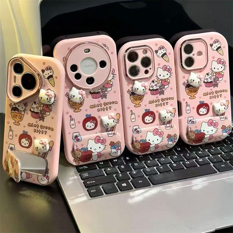 Cute Katie bracket is suitable for Apple 17PROMAX mobile phone case, Huawei Honor mobile phone case all-inclusive.