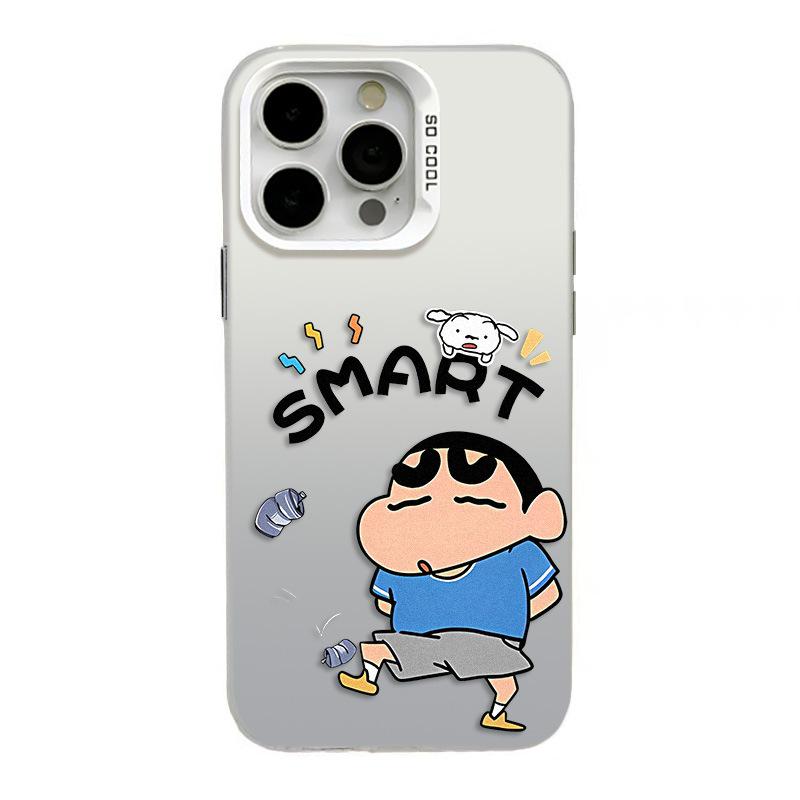 Trendy Shin-chan Silver Two-in-One Phone Case Compatible with Apple 11, 12, 13, 14 Plus, and 15 Pro Max