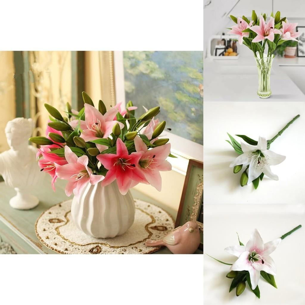 Brightly Colored Realistic 38cm Artificial Lily Millet Flower Bridal Bouquet