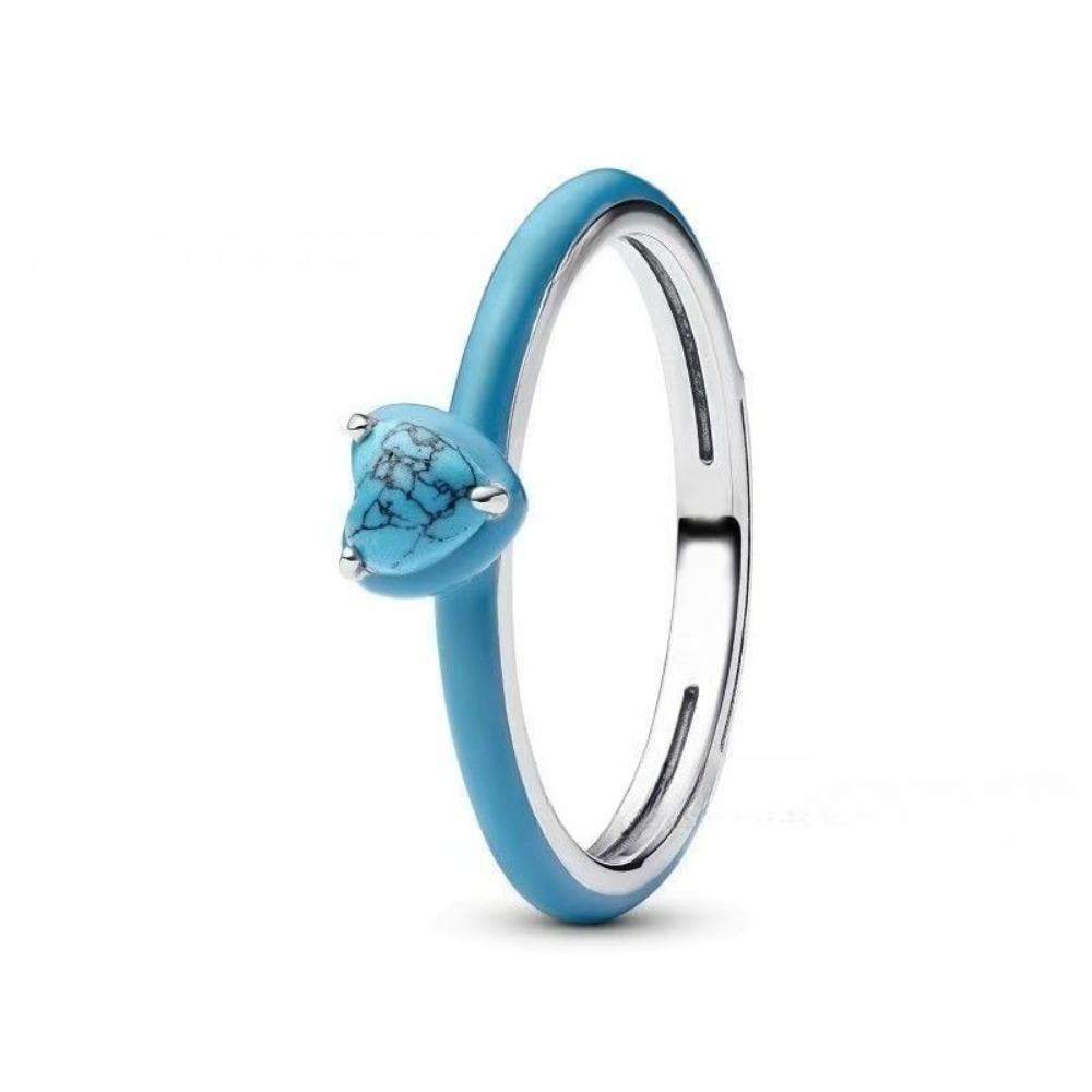 CopperDainty Thin Band Ring Colorful Enamel Heart Cubic Zirconia Stackable Finger Jewelry for Women