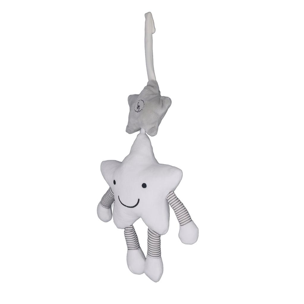 Baby Crib Mobile with Wind Chime Soft Plush Cute White Cartoon Five Pointed Star Shape Baby Crib Hanging Toy for Car Crib Trolley