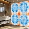 1pc Abstract Floral Shower Curtain - Symmetrical Blue & Peach Flowers On White, Polyester,  Machine Washable, Bathroom Decor