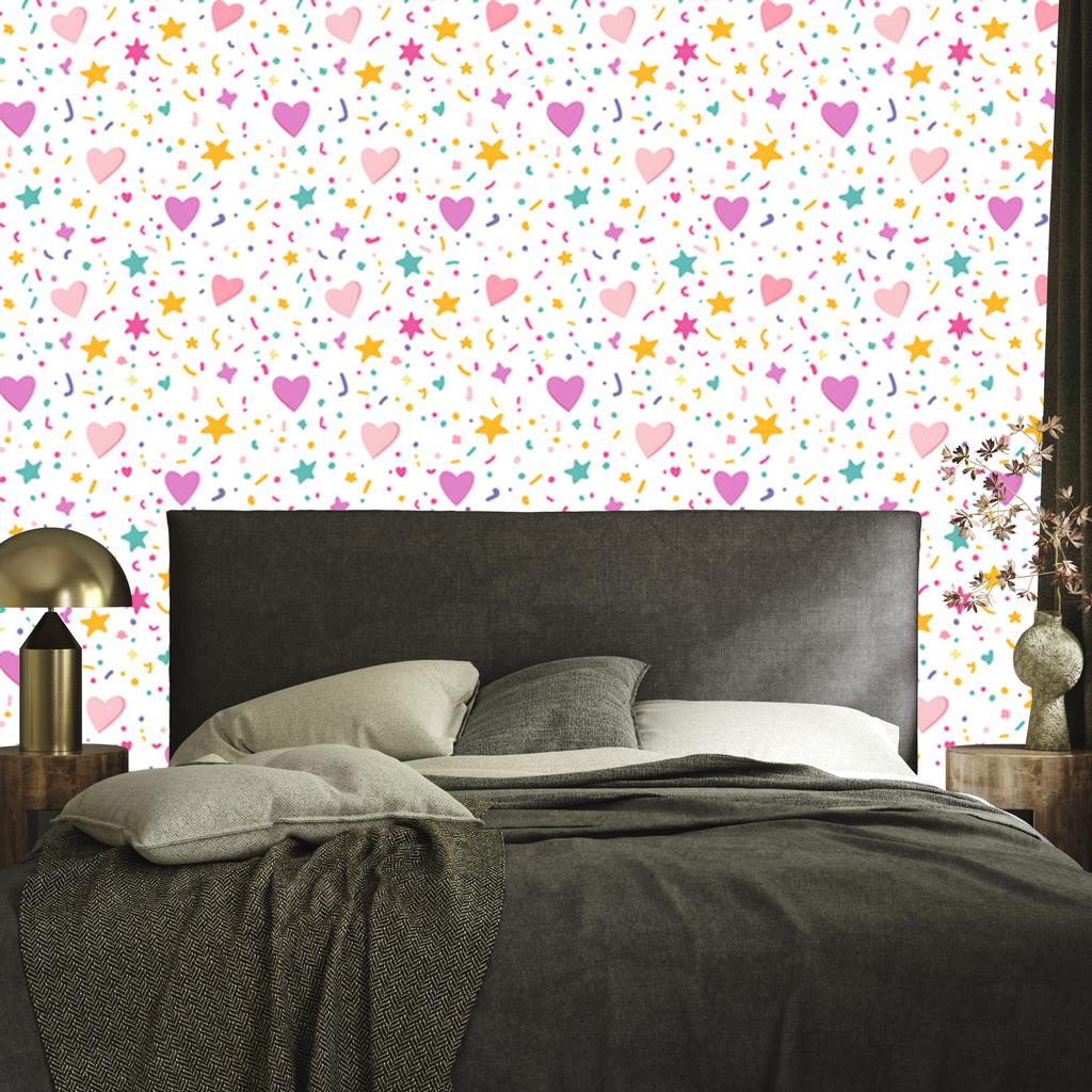 Love Wallpaper White, Powder Pink, Cream and Coral 50x1000