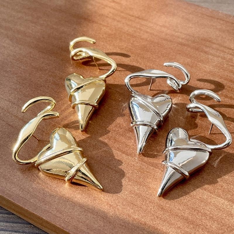 Elegante herzförmige Ohrringe mit gold-/silberfarbenem Draht umwickelt, Ohrschmuck für modebewusste Frauen
