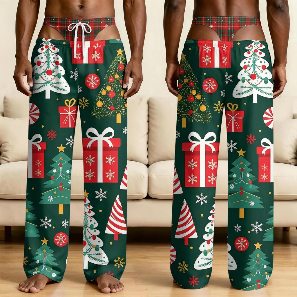 Men's Funny Sleep Pants with Fake Underwear Print Halloween Novelty Pajama Pants