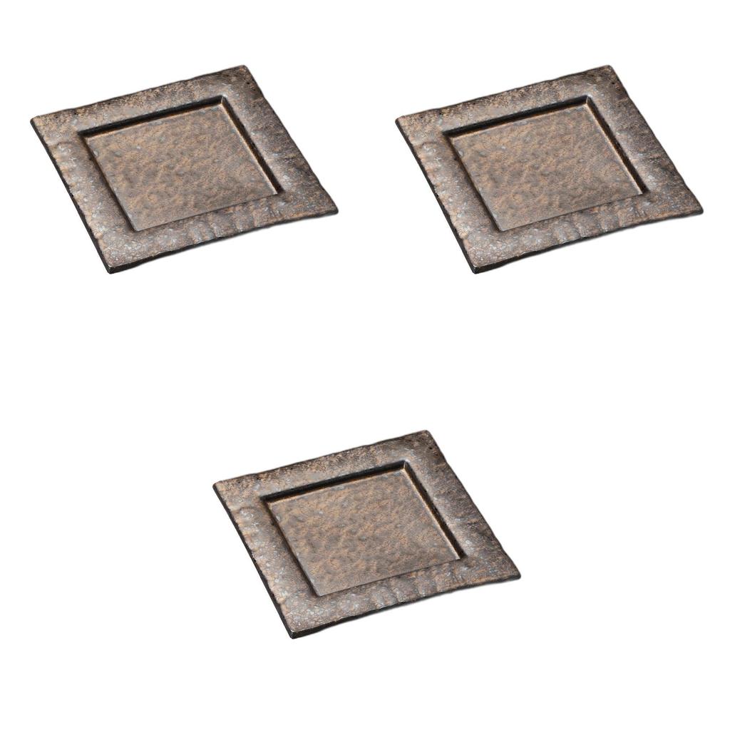 Set of 3 Gold Crystal Rimmed Square Plates X X Ceramic Square Plates by Setomonohonpo [20.5 20.5 3cm]
