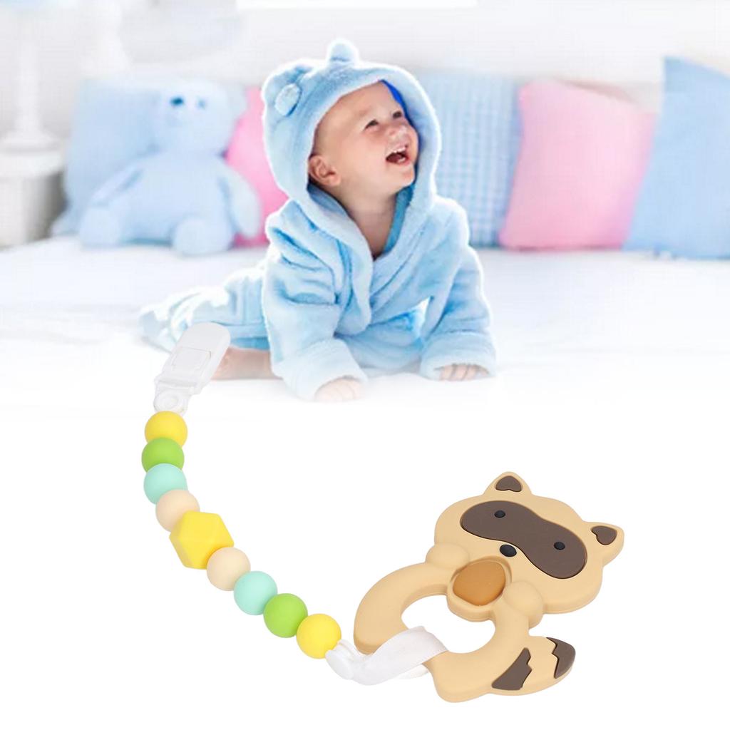 Baby Cartoon Teething Toy Food Grade Silicone Infant Chew Toy Shape and Chain Design