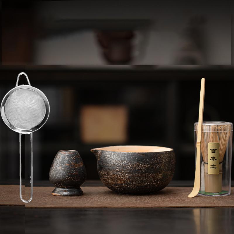 Vintage Japanisches Power Yin Matcha Set Bambusbesen Teelöffel Keramikschale Traditionelle Teesets Heim Teezubereitungs Werkzeuge Zubehör