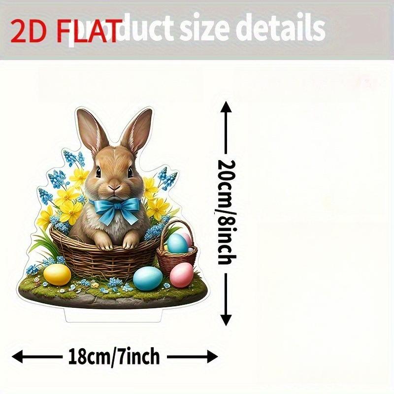 2D Flat Bohemian Style Rabbit Acrylic Desktop Decoration, Flowers and Eggs Design, Suitable for Wall Decoration, Porch, Room, Villa, Accents Home, Hal