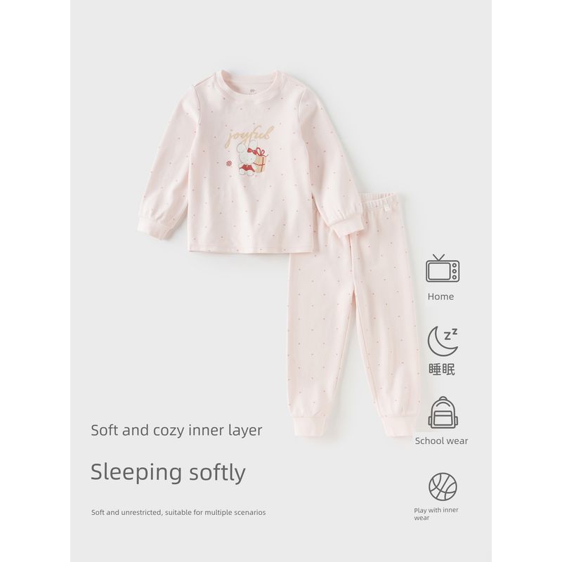 David Bella Girls' Autumn Clothing Set Christmas Children's Underwear Set Spring New Antibacterial Pajamas Warm Class a