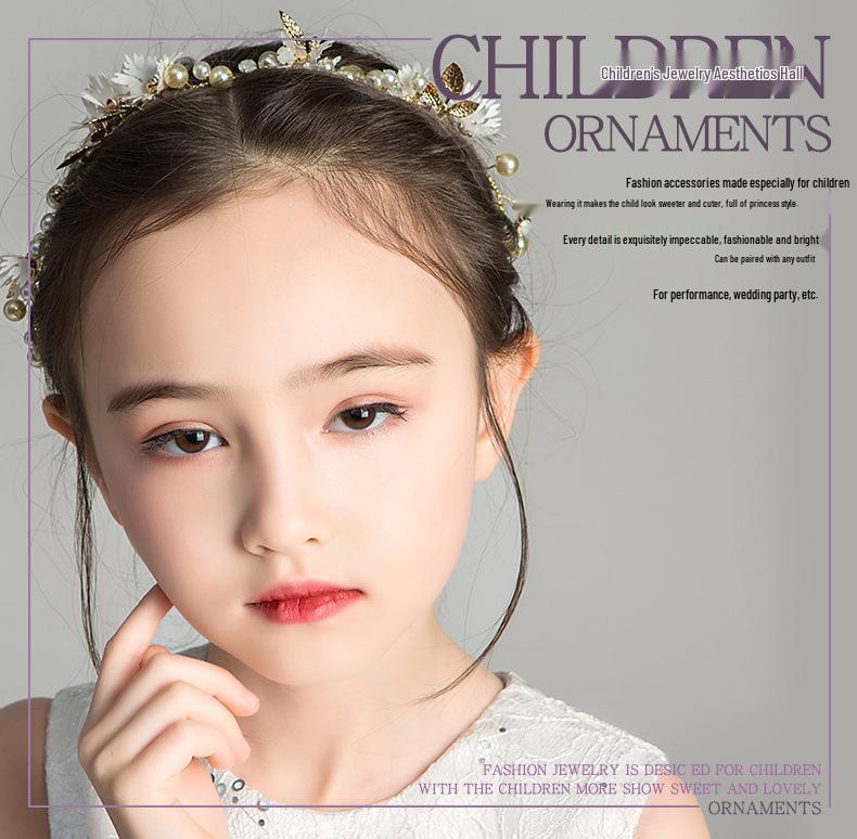 Korean Style Mori Girl Floral Pearl Princess Headband for Children's Performances