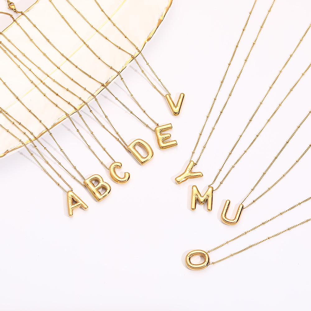 Stainless Steel 18K Gold Plated Alphabet Pendant Necklace