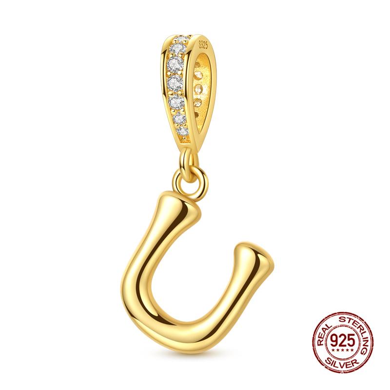 New In Original Charms Copper 26 Golden Letters A-Z Charm Bead Fit 3Mm Original Bracelet For Womens Diy Fashion Jewelry Gift