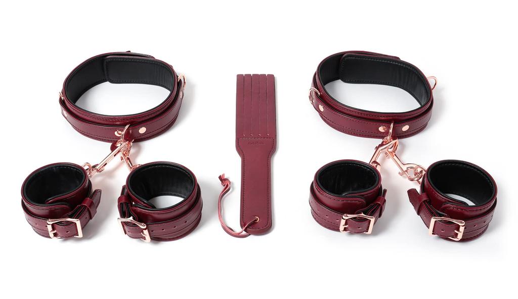 Liebe Seele Luxury SM Goods Restraint 5 Piece Set Genuine Leather Wine Red Queen Training Rut Couple