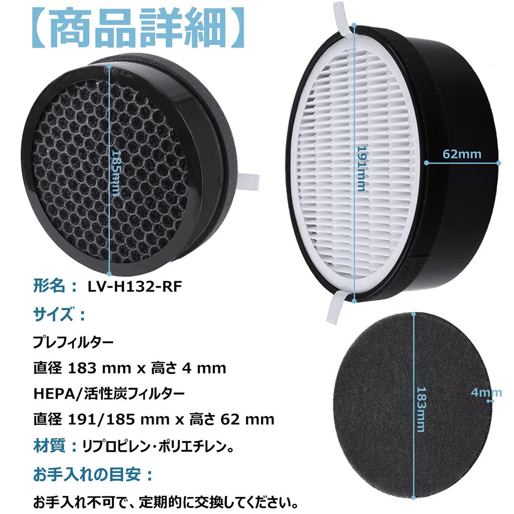 BBT Air Purifier Replacement Filter Compatible Dust Collection and Deodorizing Filter for and 2 Filters Included LV-H132-RF Pollen, Allergens, PM2.5