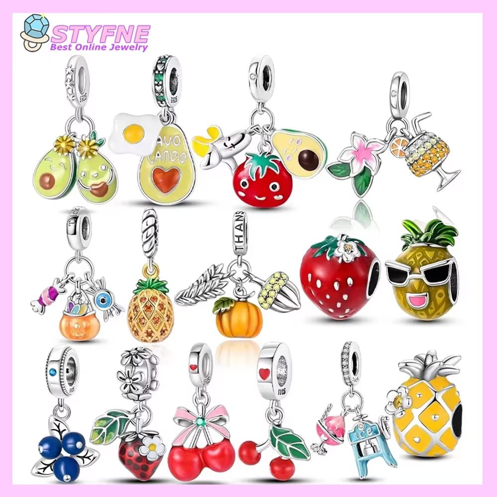 Classic Exquisite Original Charms Avocado Red Strawberry Cherry Pineapple Copper Beads Fit Bracelet Women Jewelry Diy Gifts