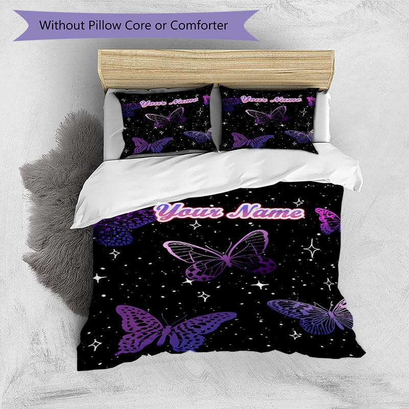 3PC Custom Name Butterfly Dreams Night Sky Bedding Set Duvet Cover Closure Includes 1 Duvet Cover & 2 Pillowcases for Bedroom