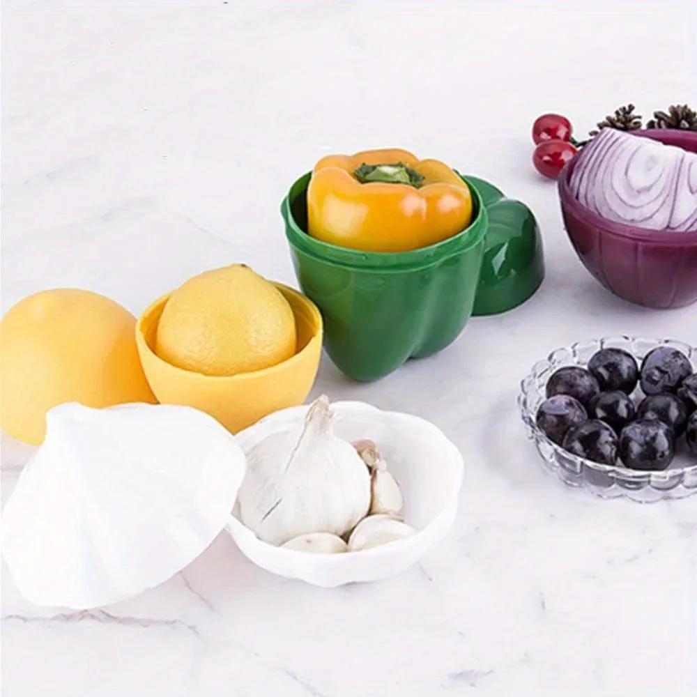 5PCS Clear Fruit And Vegetable Storage Box For Lemon, Pepper, Tomato, Onion And Garlic Kitchen Organizer