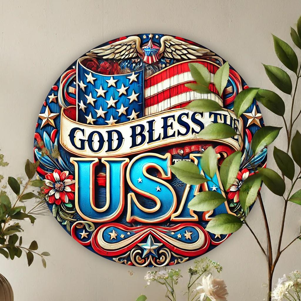 D Flat Metal Sign Xin God Bless America Patriotic Wall Decor Aluminum Iron Art