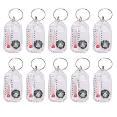10 Stück Taschenkompass und Thermometer Tragbarer Multifunktionaler Schlüsselanhänger Lupe Kompass Thermometer zum Wandern