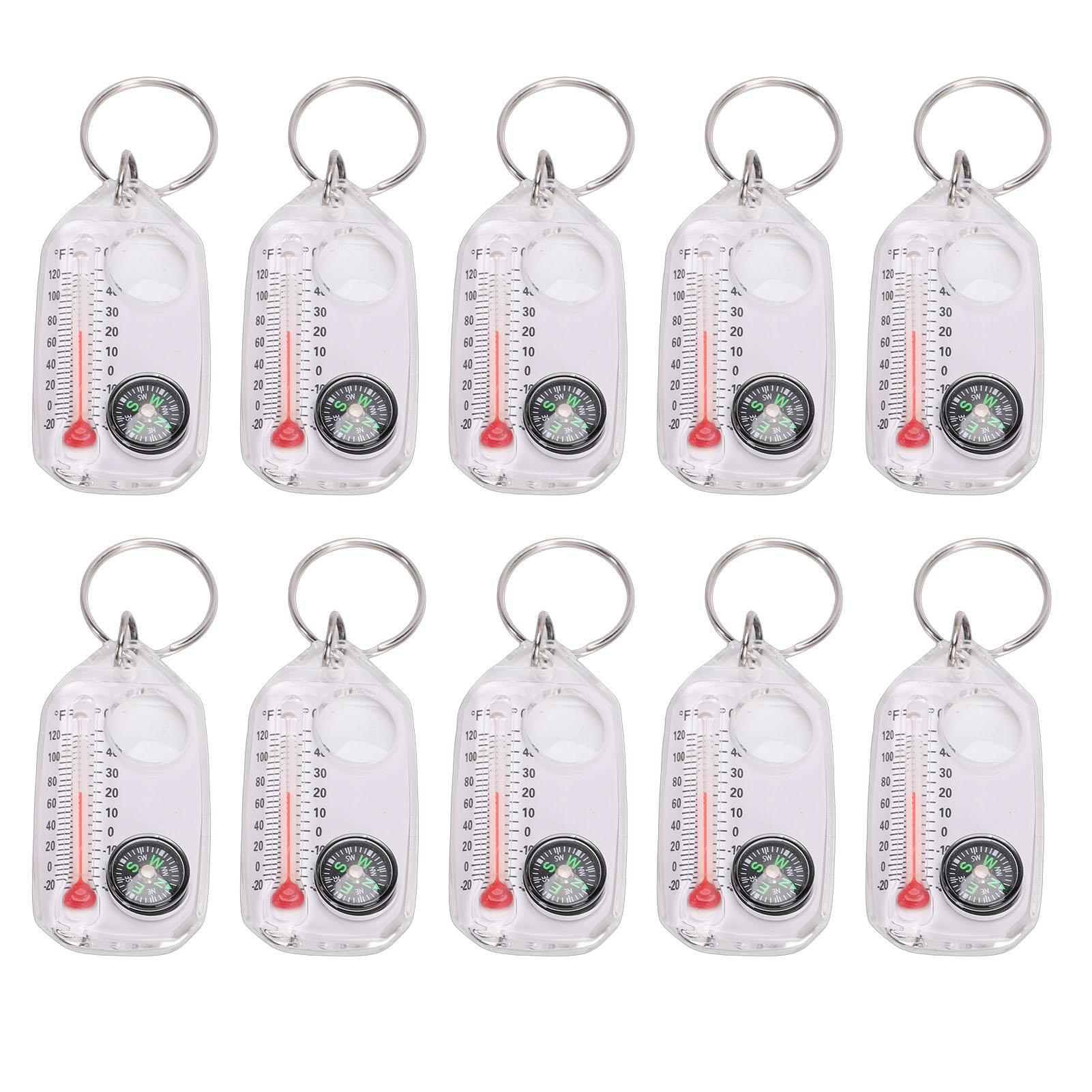 

10PCS Pocket Compass and Thermometers Portable Multifunctional Keyring Magnifying Glass Compass Thermometer for Hiking Camping