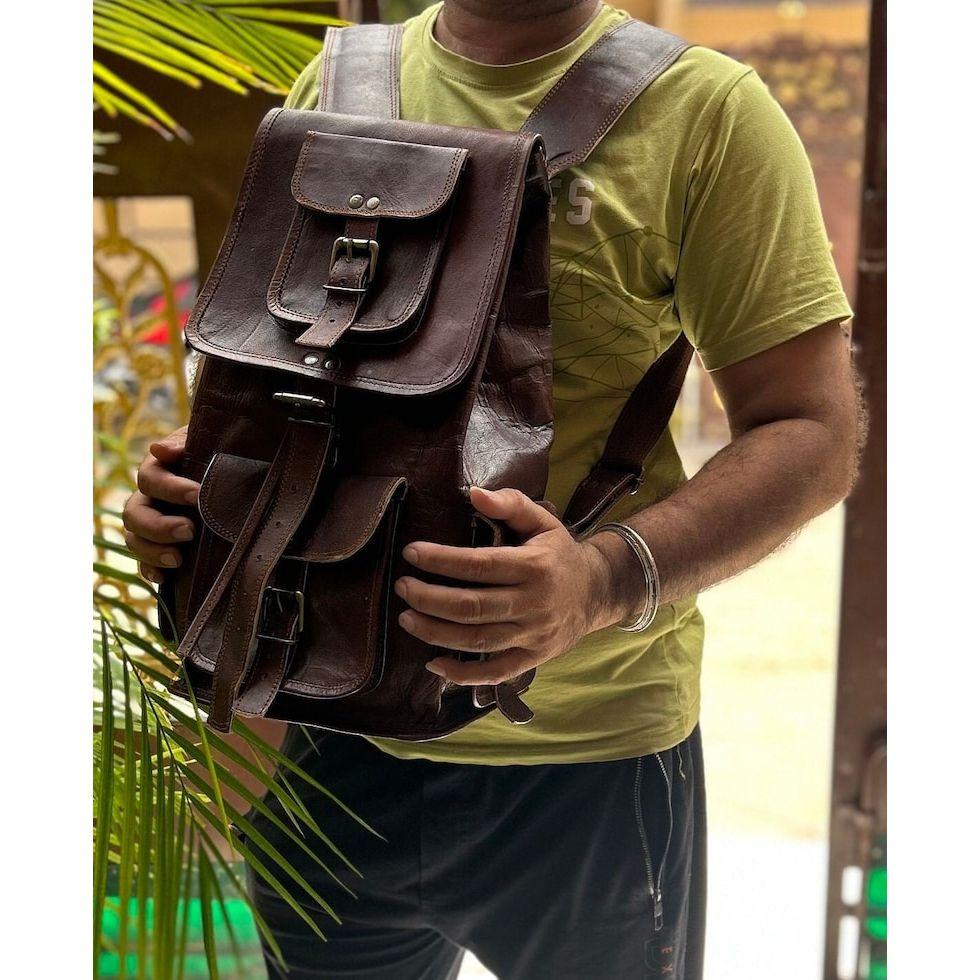 Luxusní kožená stylová taška na batoh s horní rukojetí v kávové barvě