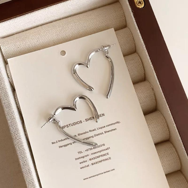 Gold-Plated Heart Earrings: Simple S925 Silver Hoops for Women