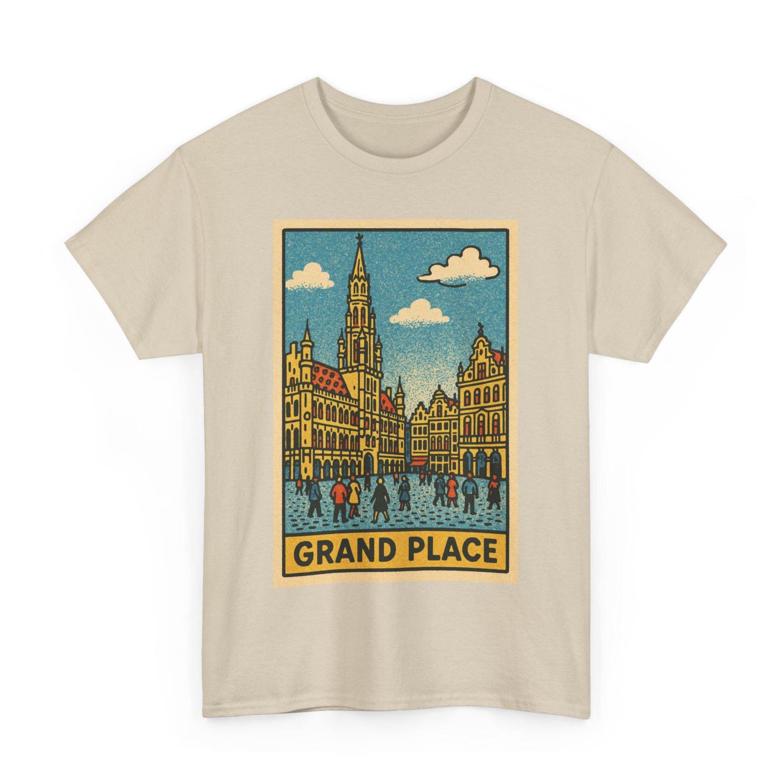 Grand Place Brussels T-Shirt: Retro Comic Style Belgian Landmark Tee XL